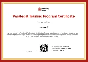 Academic Paralegal Program Certificate Template