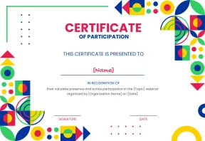 Colorful and bright certificate of participation template